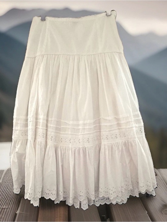 Polo Ralph Lauren Dresses & Skirts - Y2K Vintage Polo Ralph Lauren White Poplin Eyelet Long Skirt Size 8 White tiered